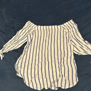 Off the shoulder, blue and white striped top, size small